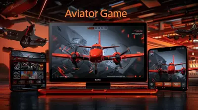 Red airplane aviator game displayed on laptop tablet and smartphone screens