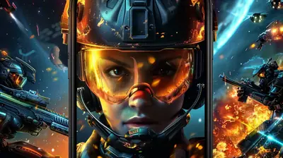 Astronaut helmet with high-tech gaming weapons in sci-fi battle scene