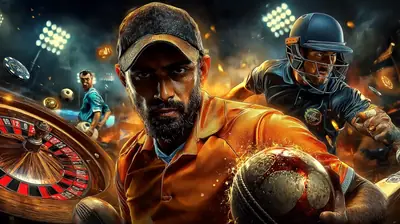Dynamic sports betting scene featuring cricket player and roulette wheel with intense action